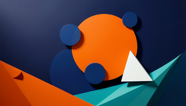 Abstract geometric shapes, colorful composition with orange circle and blue spheres