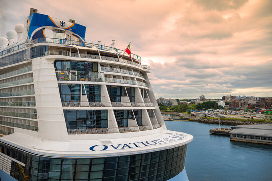 Vancouver, BC, Canada - July 10, 2026: Royal Caribbean Cruise Ship Ovation of the Seas Docked in Port of Vancouver, British Columbia