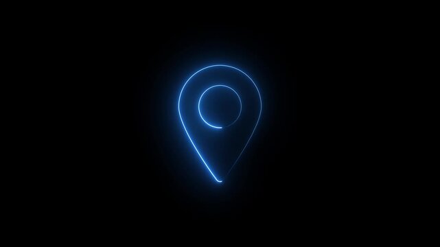 neon vertical animation of geo point sign clip art, moving blue and pink glowing lines, 4K vertical animated seamless loop template for social network