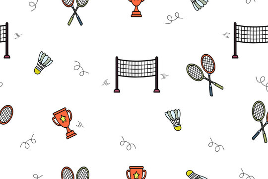 Cute Tennis and Badminton Doodle Pattern for Kids Sports, School and Active Lifestyle Designs