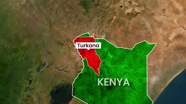 Animated map footage highlights Turkana region within Kenya motion