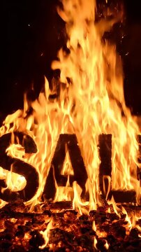 Fiery "Sale" Text Burning in Orange Flames - The word "SALE" is engulfed in bright orange flames and fire, creating a dramatic visual effect.