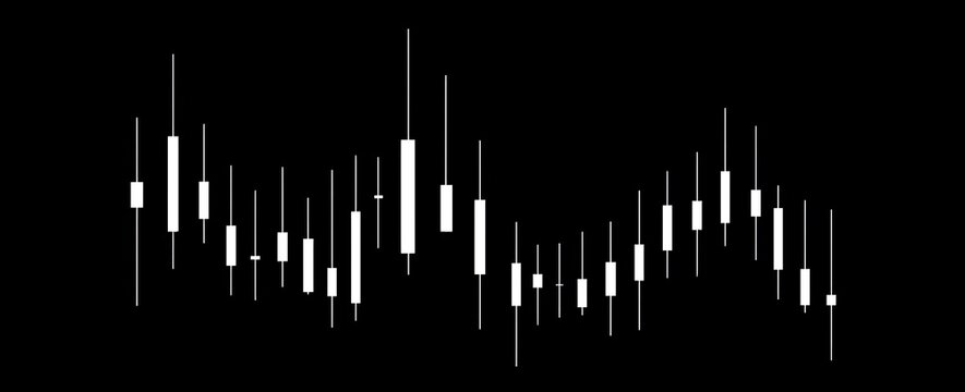 Black and white chart with candlestick patterns on a dark background