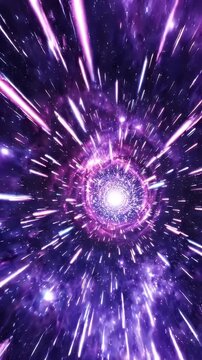 Purple Nebula Warp Speed Tunnel with Light Streaks - An abstract view of a purple nebula in space as a tunnel effect with streaks of light races towards the viewer.