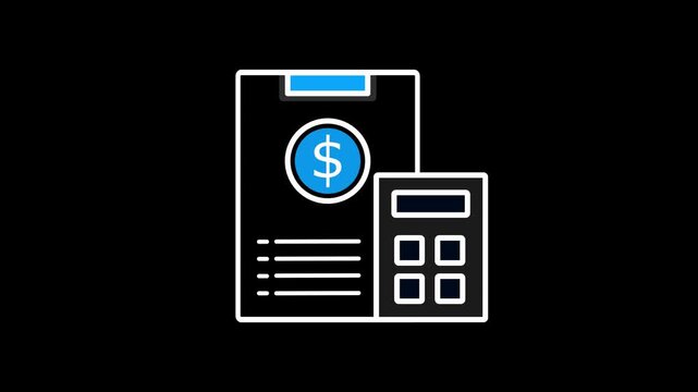 Accounting Financial Calculator Flat Line Icon Animation for Finance Calculation Premium Vector 4K Stock Video