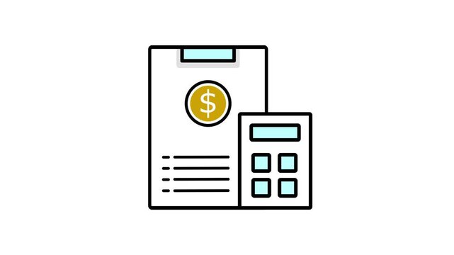Accounting Financial Calculator Flat Line Icon Animation for Finance Calculation Premium Vector 4K Stock Video
