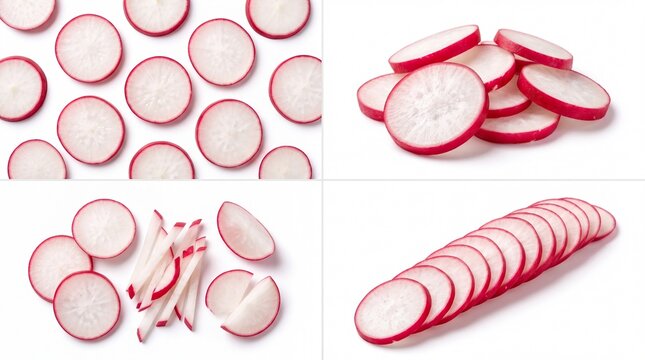 Fresh sliced radish vegetable pieces collection