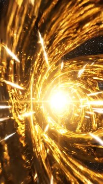 Golden Tunnel Abstract Background with Stars - An abstract swirling tunnel of liquid gold glows brightly at the center, set against a backdrop of a starry night sky.