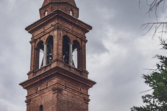 Close-Up of Historic Brick Bell Tower