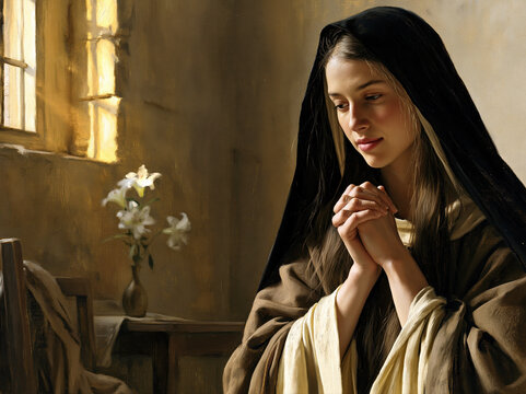 Young Saint Clare of Assisi in Prayer &ndash; AI Generative