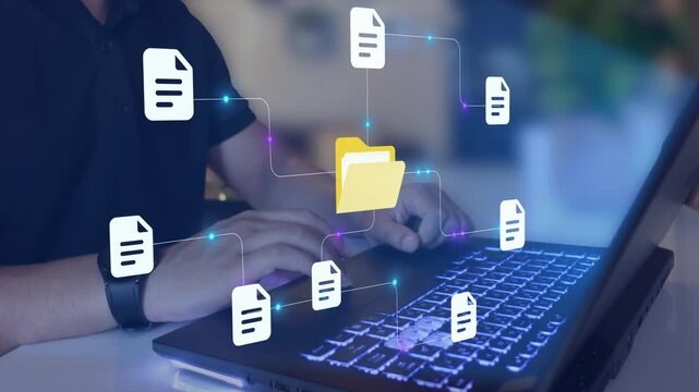 File storage, personnel records, digital databases and organized office documentation systems. Employee document archive concept
