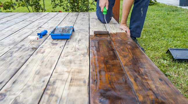 Wooden deck staining process