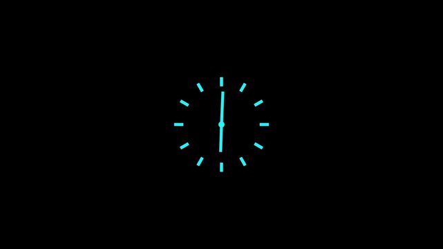 Animation clock isolated on black background. Clock go fast and speed up time symbolizing urgency and time passage