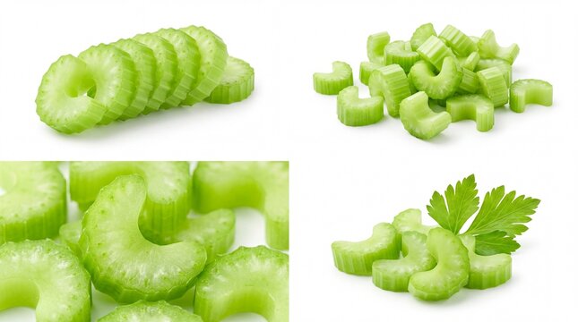 Fresh sliced green celery stalks for healthy cooking