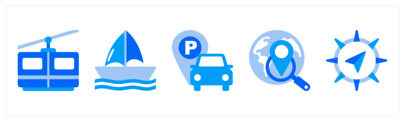 Obraz premium A set of 5 mix icons as Cable Car, Sailboat, Parking