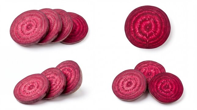 Fresh red beet slices arranged in groups