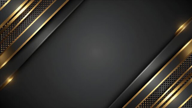 Abstract dark background with gold and black geometric elements.