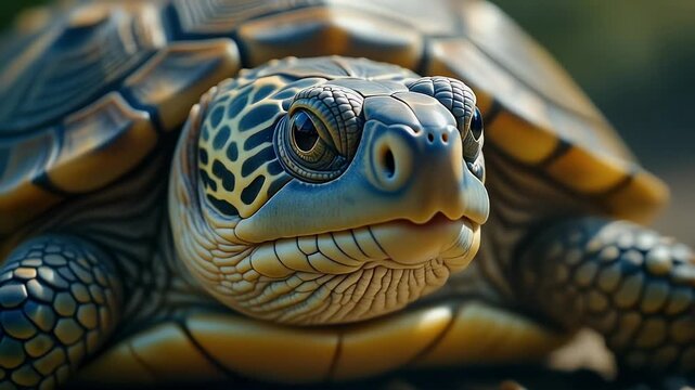 A close-up, detailed view of a sea turtle's head and shell.