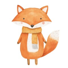 Fototapeta premium Standing fox with scarf illustration hand-drawn cute.