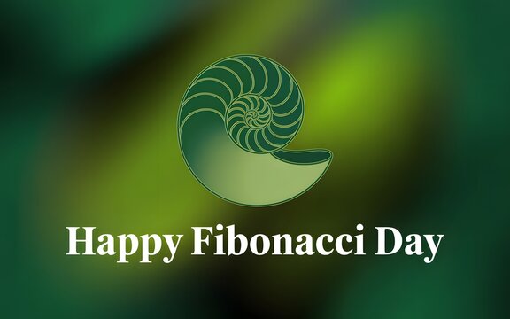 Green nautilus shell fibonacci spiral for celebrating happy fibonacci day event math