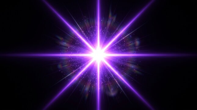 Bright purple star light burst on black background