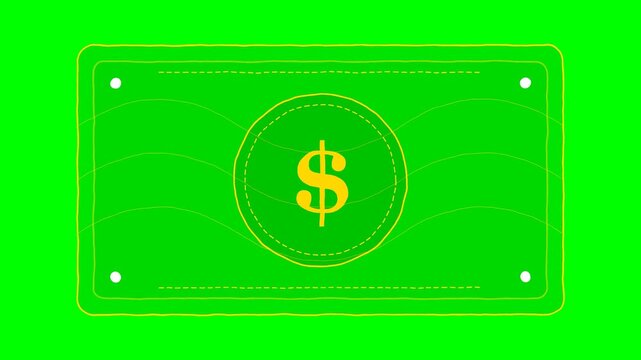 Money stack animated hand drawn scribble dollar banknotes wiggling loop on 4k green screen background