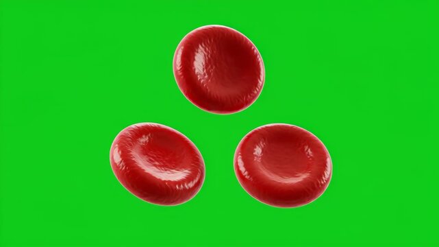 Red blood cell 3d animation flowing on green screen