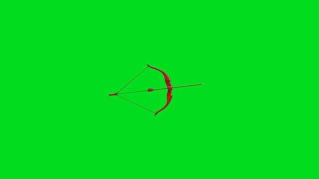 A vibrant red bow and arrow set isolated against a bright green background