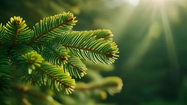 Sunlight filtering through evergreen pine branches.