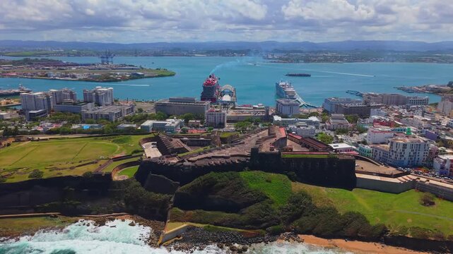Drone Aerial View of La Perla Neighborhood in San Juan, Puerto Rico