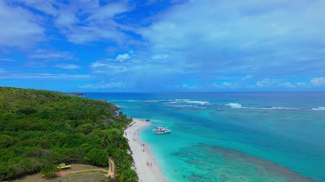 Panoramic Drone Sweep of Coral Reefs off Flamenco Beach Culebra