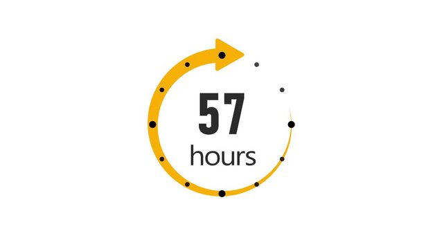 Clock 57 hours icon, isolated on transparent background with alpha channel Clock , timer time passage waiting time animation (4K) , 57 hours