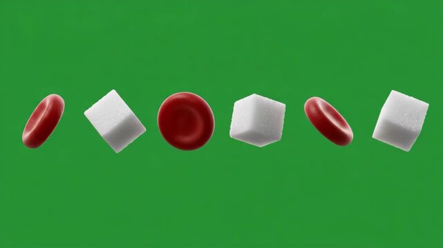 Medical 3d animation of blood cell and sugar on green screen