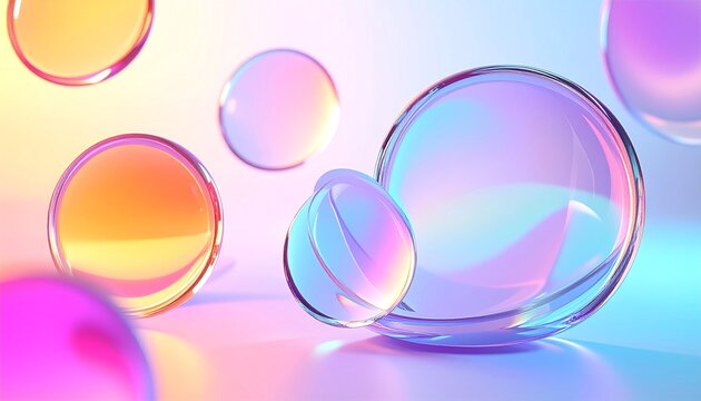 Abstract iridescent floating translucent glass discs