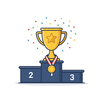 Celebrating the Victorious Outcome on Election Day with a Championship Trophy and Podium Ceremony, Marking a Significant Achievement