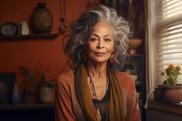 Fototapeta premium Mature woman portrait embodying bohemian style confidence and natural beauty
