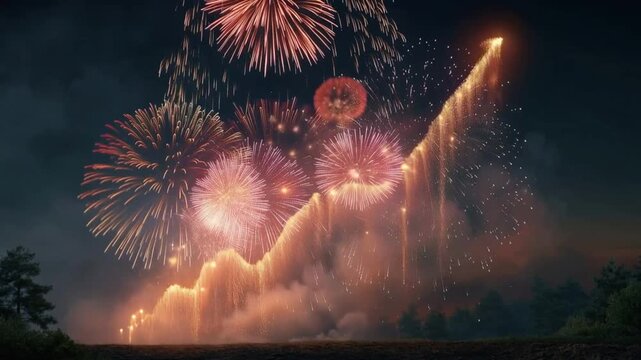 A breathtaking fireworks display illuminates the night sky. ..Created with Generative AI, not depicting real subjects.