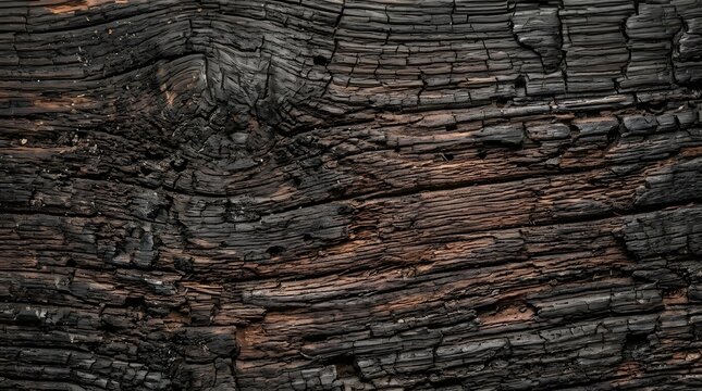 Burnt Wood Grain Texture with Scorched Timber Surface and Deep Knots