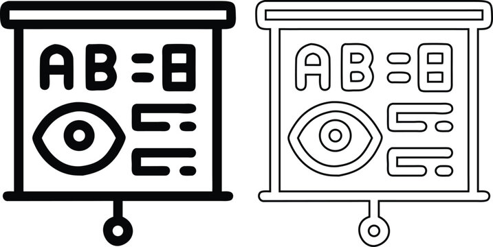 Simple line of an eye examination chart with letters and eye symbol, isolated on a white background
