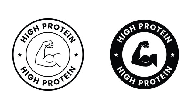 High protein badge with bicep and stars for fitness nutrition