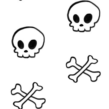 Seamless hand-drawn pattern of creepy cute skulls and bones in line art on white background for Halloween-themed textiles, gift wrapping paper, packaging, apparel fabric prints, linens, accessories.