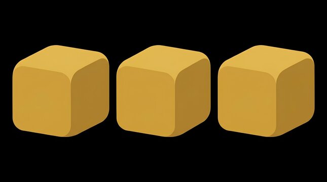 Three yellow rounded 3D cubes on black background.
