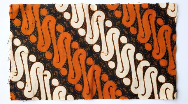 Traditional Indonesian brown and white Batik Parang pattern fabric close-up.