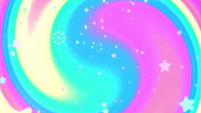 Magical rainbow gradient swirl with flying stars animation. (loop)