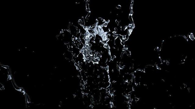 Detailed water droplets striking glass and rebounding with natural liquid dynamics.
