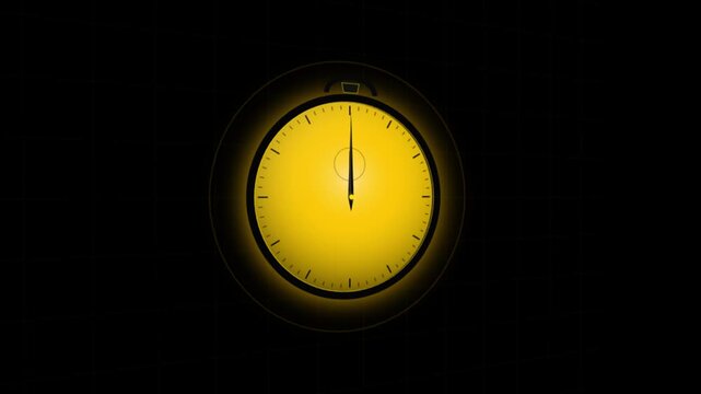 Golden clock face advances through the hours against a black backdrop advancing