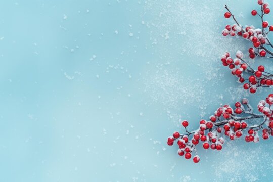 Ilex berries on snowy branches symbolizing festive winter holidays and nature