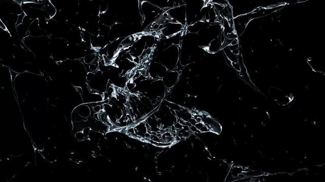 Close-up liquid splash featuring transparent droplets rebounding from a glossy surface.