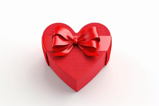 Red heart shape gift box with a satin bow symbolizes love and romance