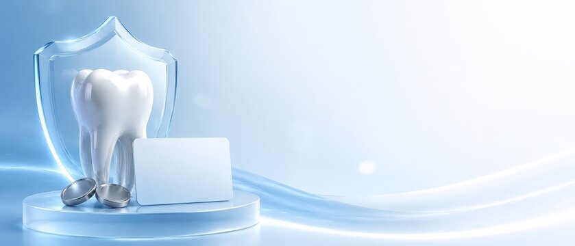 Dental insurance concept with shield and tooth symbolizing oral healthcare and payment plans for treatments